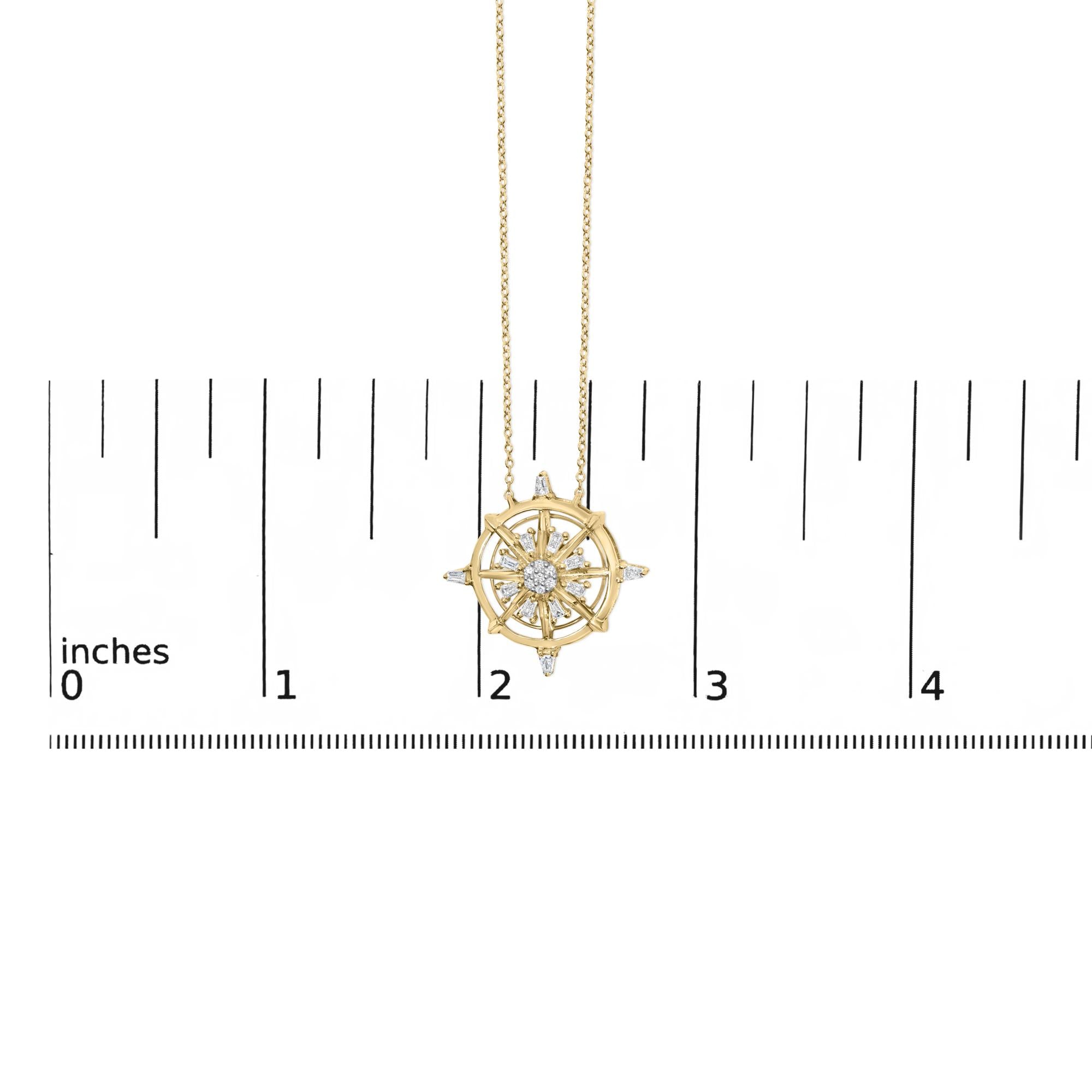 14K Yellow Gold Plated Sterling Silver 1/3 Cttw Diamond Compass Pendant Necklace