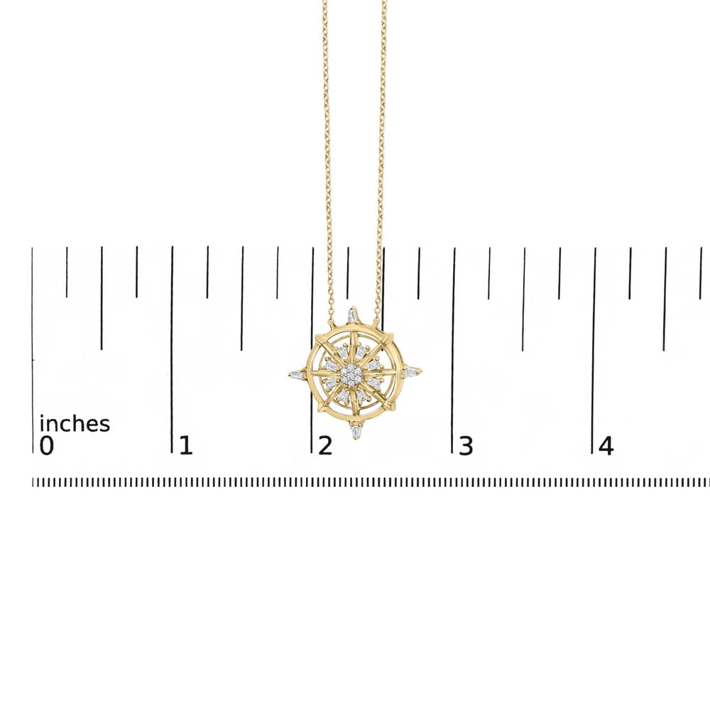 14K Yellow Gold Plated Sterling Silver 1/3 Cttw Diamond Compass Pendant Necklace