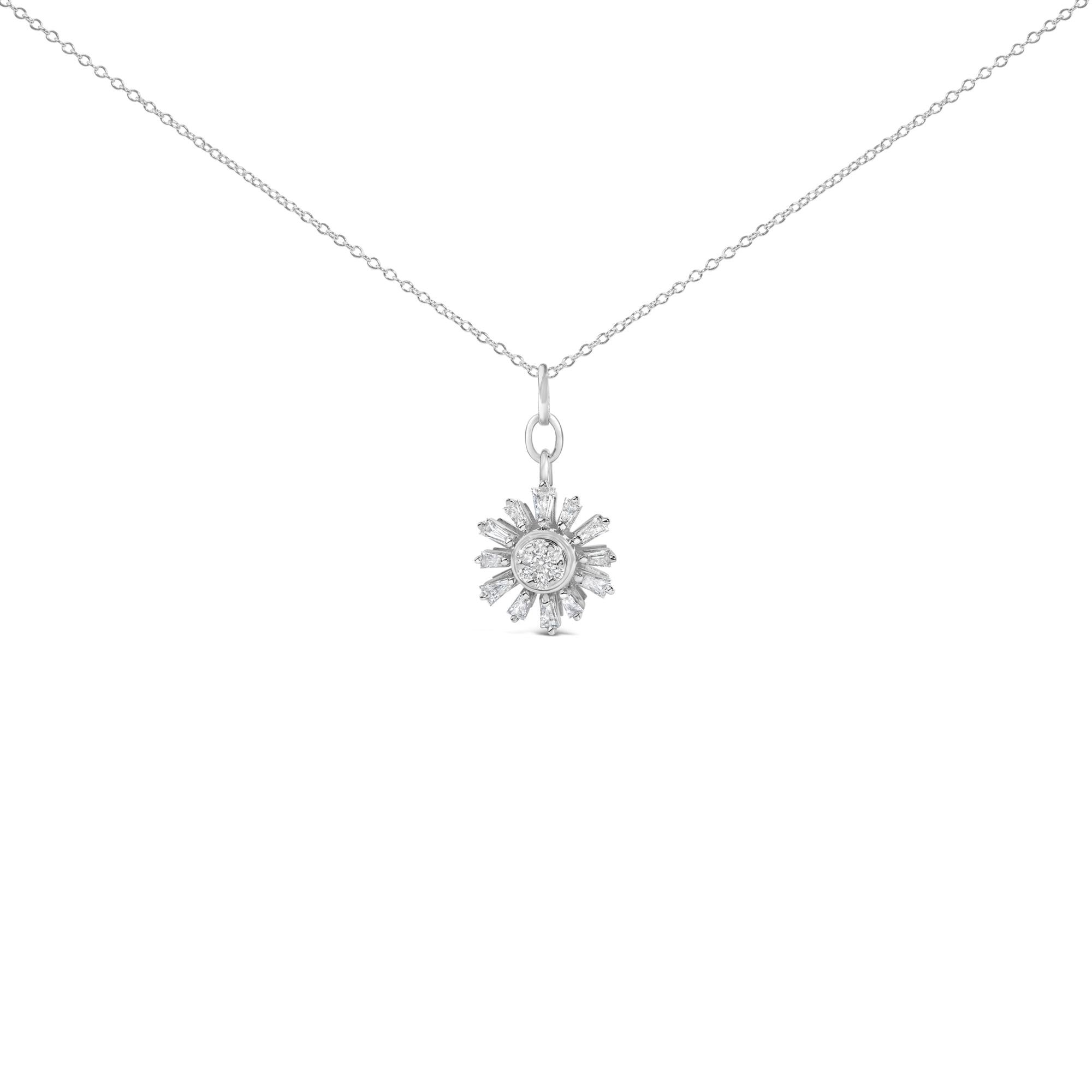Sterling Silver 3/8 Cttw Diamond Starburst Medallion Pendant Necklace