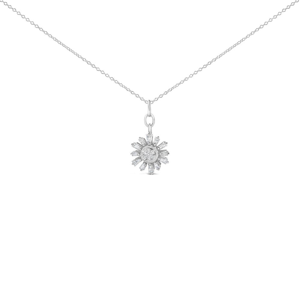 Sterling Silver 3/8 Cttw Diamond Starburst Medallion Pendant Necklace