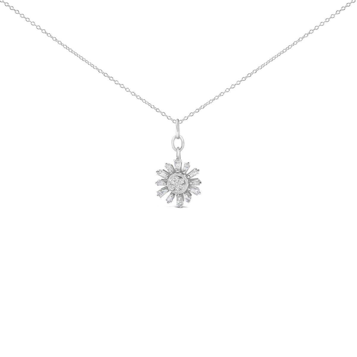 Sterling Silver 3/8 Cttw Diamond Starburst Medallion Pendant Necklace
