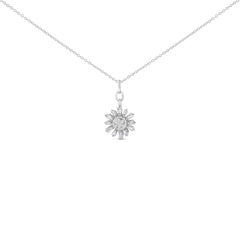 Sterling Silver 3/8 Cttw Diamond Starburst Medallion Pendant Necklace