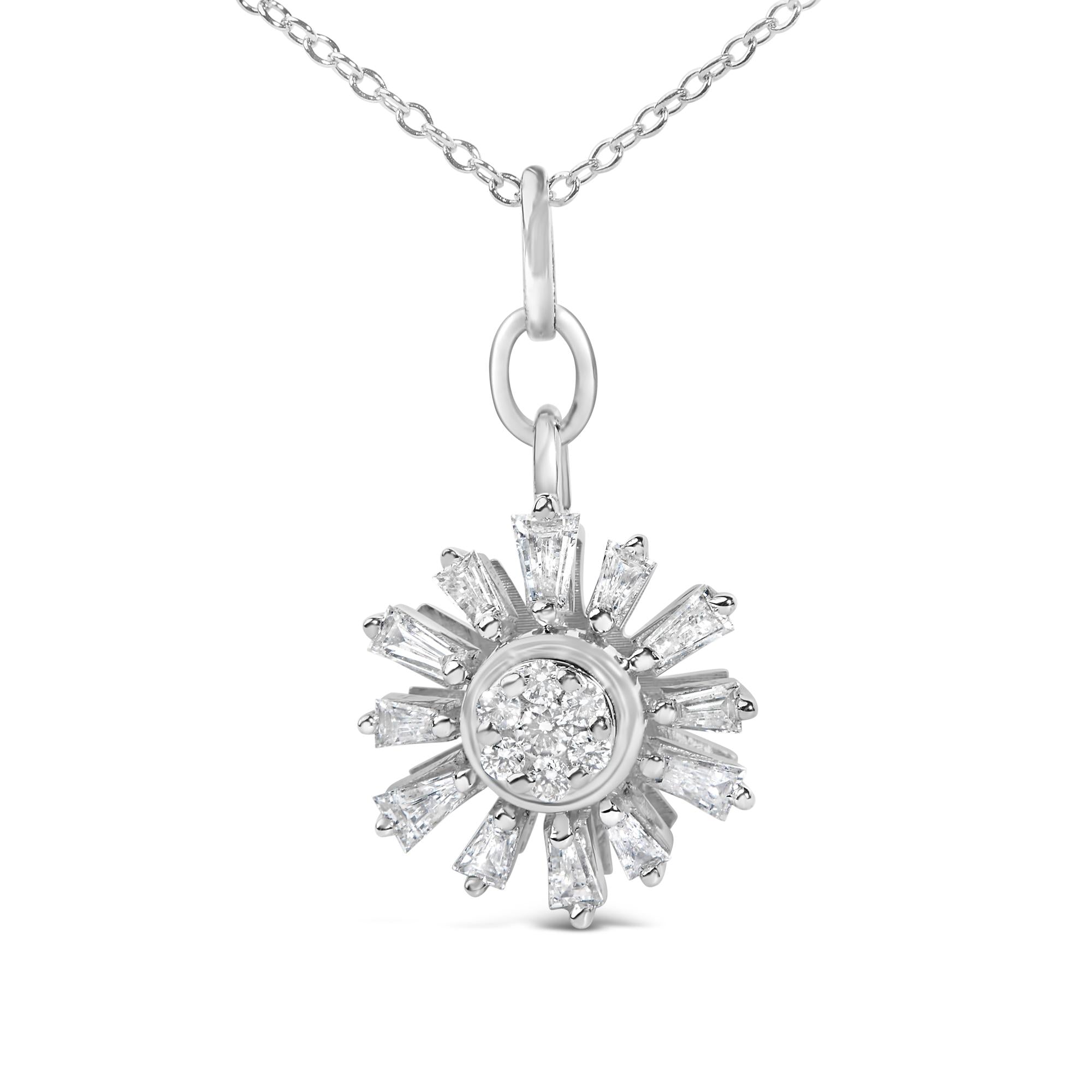 Sterling Silver 3/8 Cttw Diamond Starburst Medallion Pendant Necklace