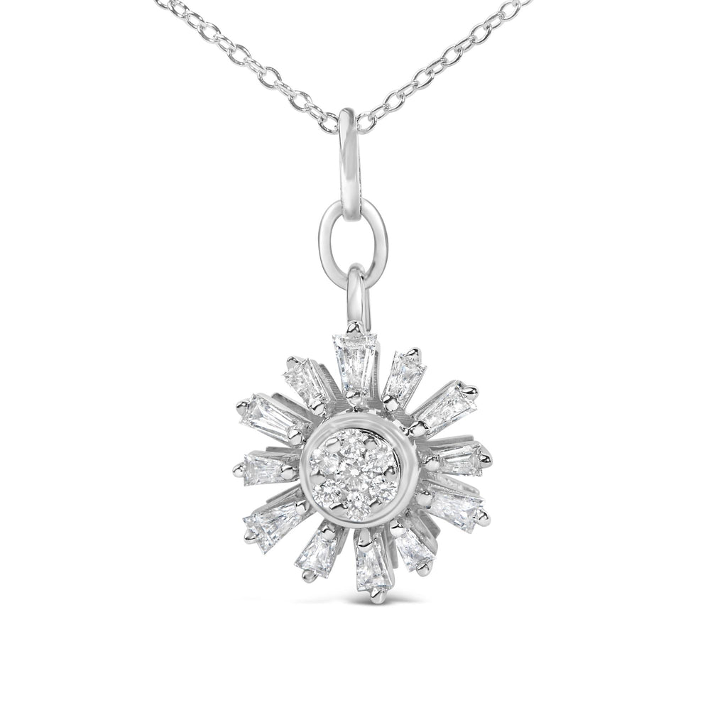 Sterling Silver 3/8 Cttw Diamond Starburst Medallion Pendant Necklace
