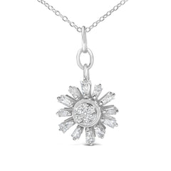 Sterling Silver 3/8 Cttw Diamond Starburst Medallion Pendant Necklace