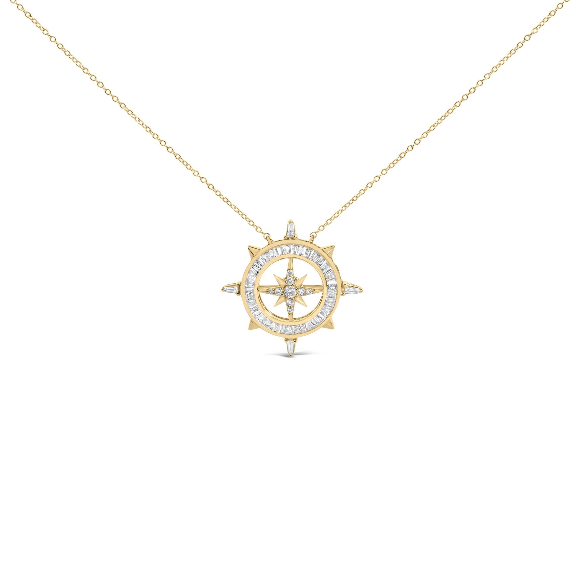 14K Yellow Gold Plated Sterling Silver 1.0 Cttw Diamond Compass Pendant Necklace