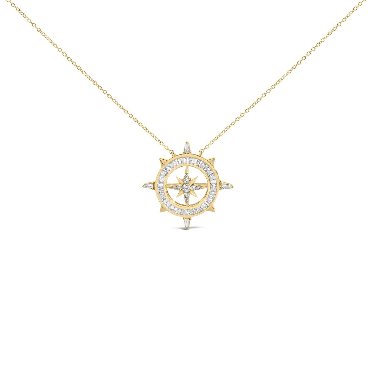 14K Yellow Gold Plated Sterling Silver 1.0 Cttw Diamond Compass Pendant Necklace