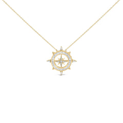 14K Yellow Gold Plated Sterling Silver 1.0 Cttw Diamond Compass Pendant Necklace