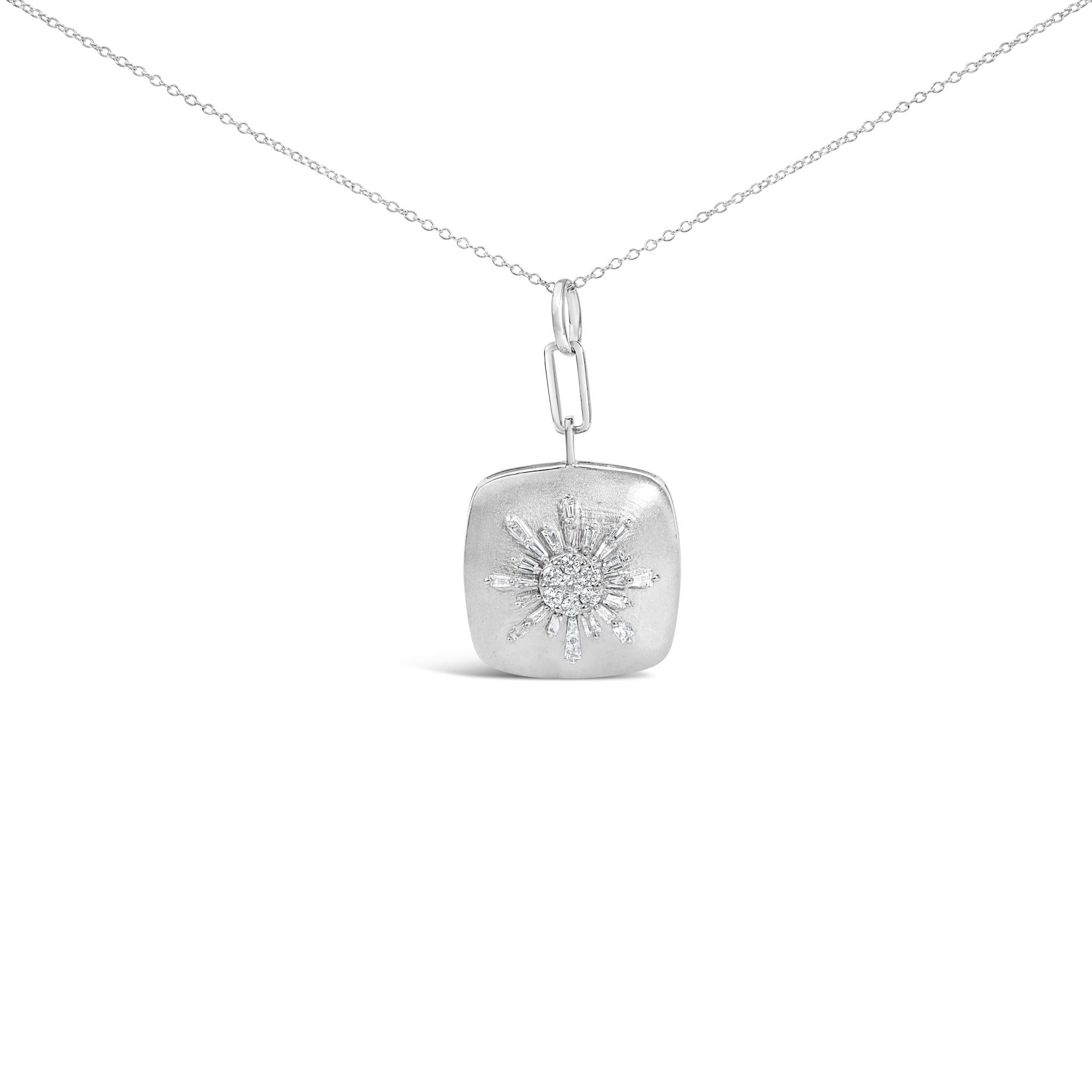 Sterling Silver 1/2 Cttw Diamond Sunburst Medallion Pendant Necklace 18 Inch Cable Chain