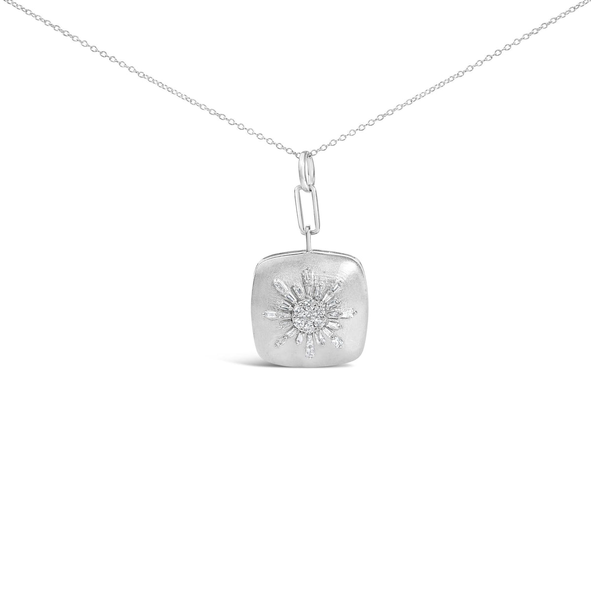 Sterling Silver 1/2 Cttw Diamond Sunburst Medallion Pendant Necklace 18 Inch Cable Chain