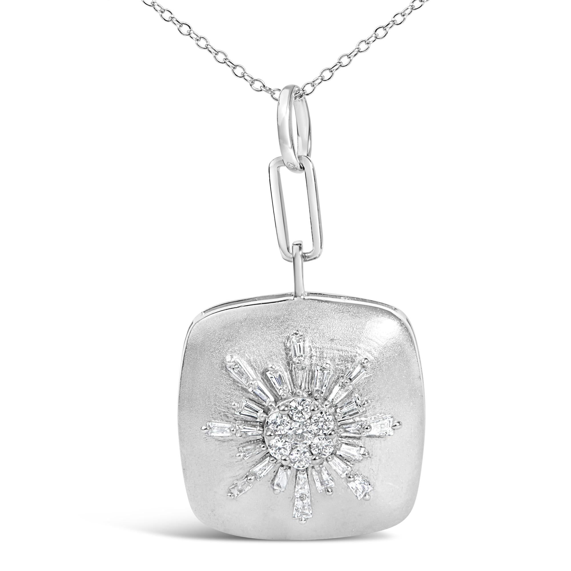 Sterling Silver 1/2 Cttw Diamond Sunburst Medallion Pendant Necklace 18 Inch Cable Chain