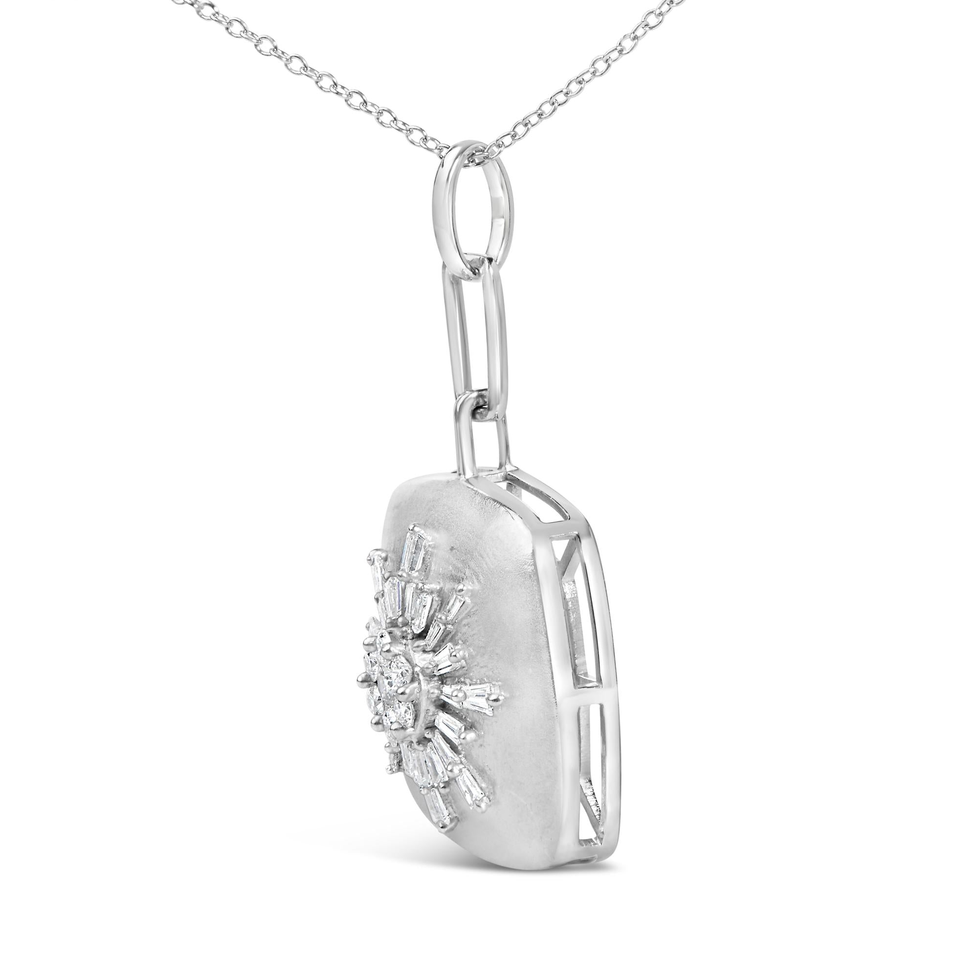 Sterling Silver 1/2 Cttw Diamond Sunburst Medallion Pendant Necklace 18 Inch Cable Chain