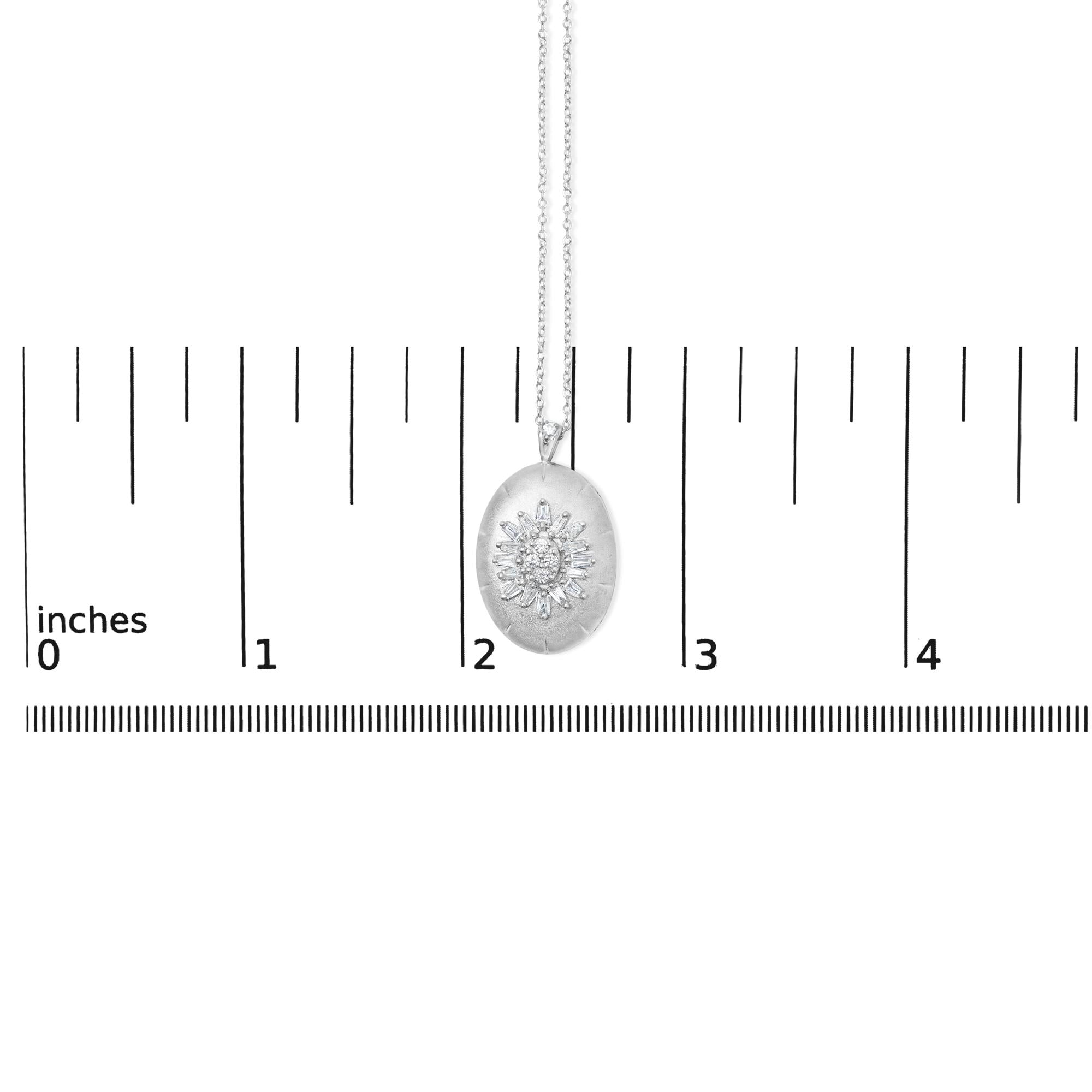 Sterling Silver 3/8 Cttw Diamond Puffed Oval Medallion Pendant Necklace