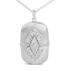 Sterling Silver 3/8 Cttw Diamond Puffed Medallion Design Pendant Necklace