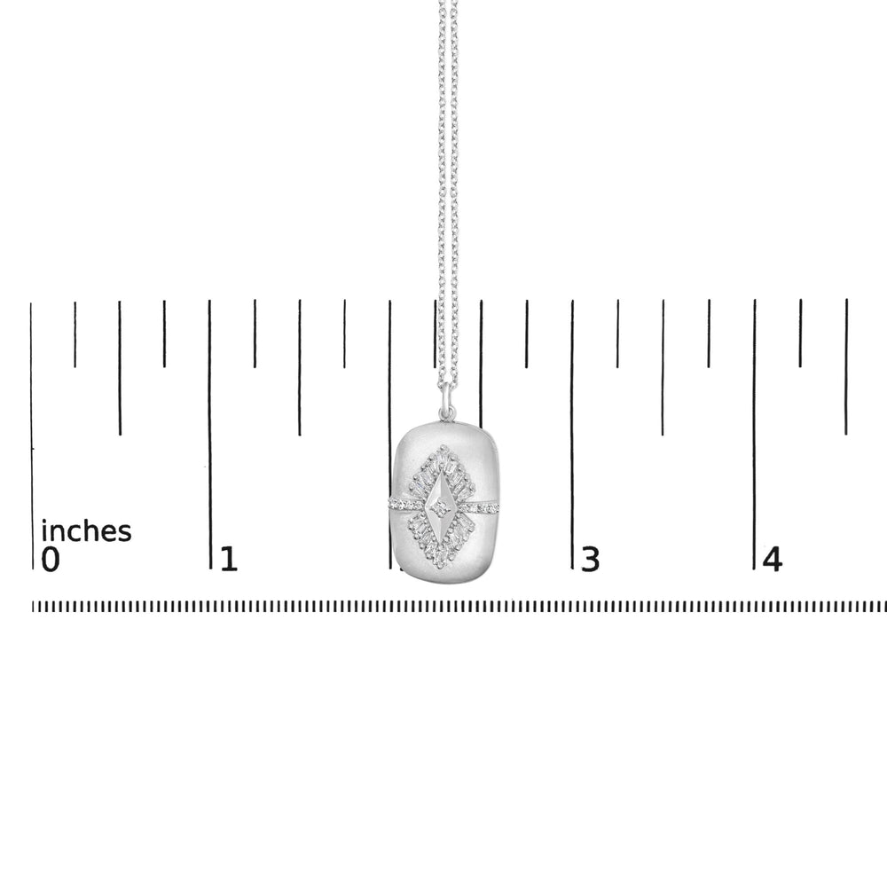 Sterling Silver 3/8 Cttw Diamond Puffed Medallion Design Pendant Necklace