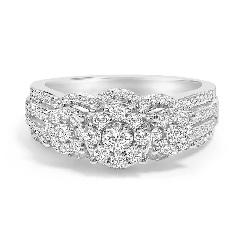 .925 Sterling Silver 1.0 Cttw Diamond Engagement Ring and Soldered Wedding Band Set