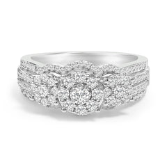 .925 Sterling Silver 1.0 Cttw Diamond Engagement Ring and Soldered Wedding Band Set