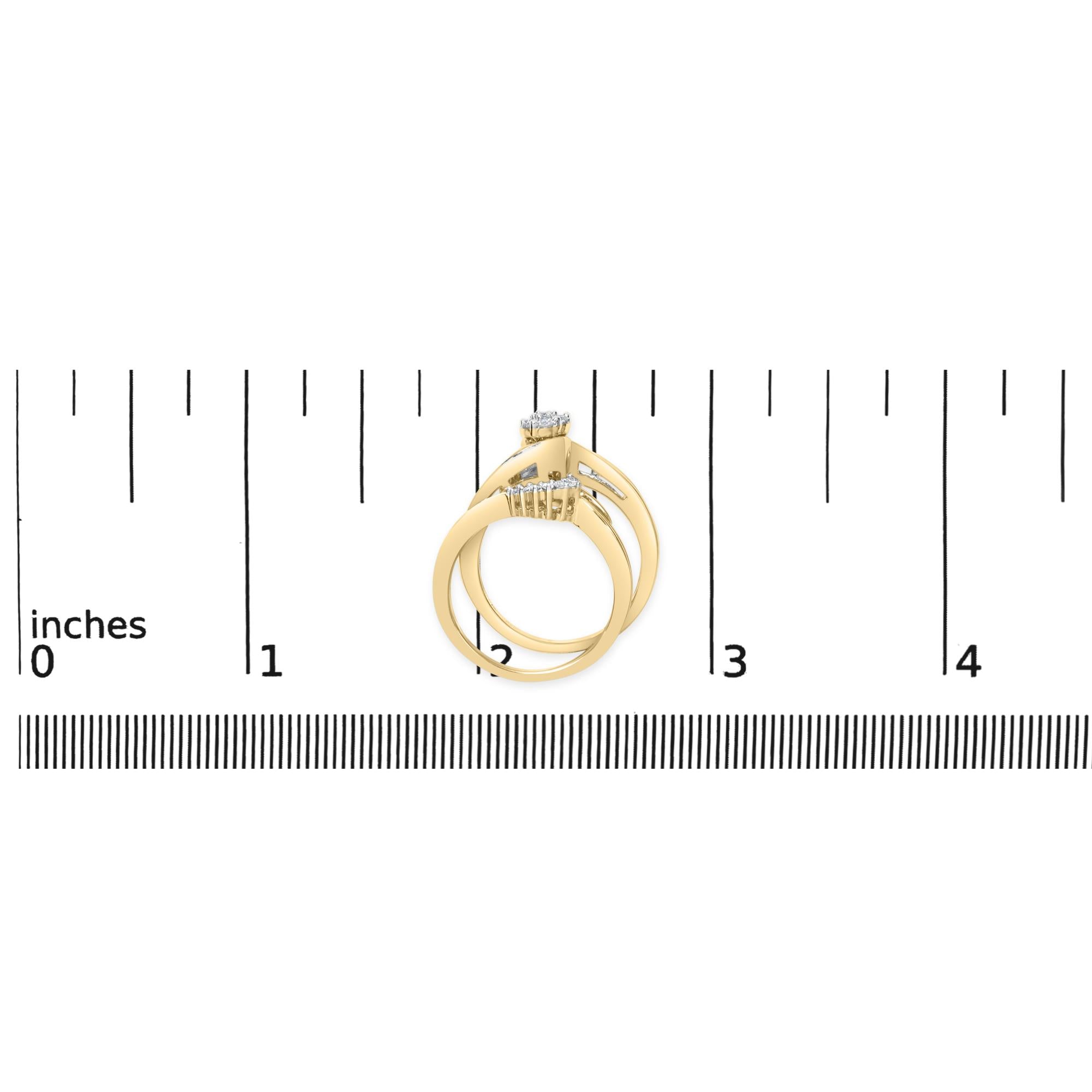 14K Yellow Gold Plated Sterling Silver 1/2 Cttw Diamond Cluster Spiral Bridal Set