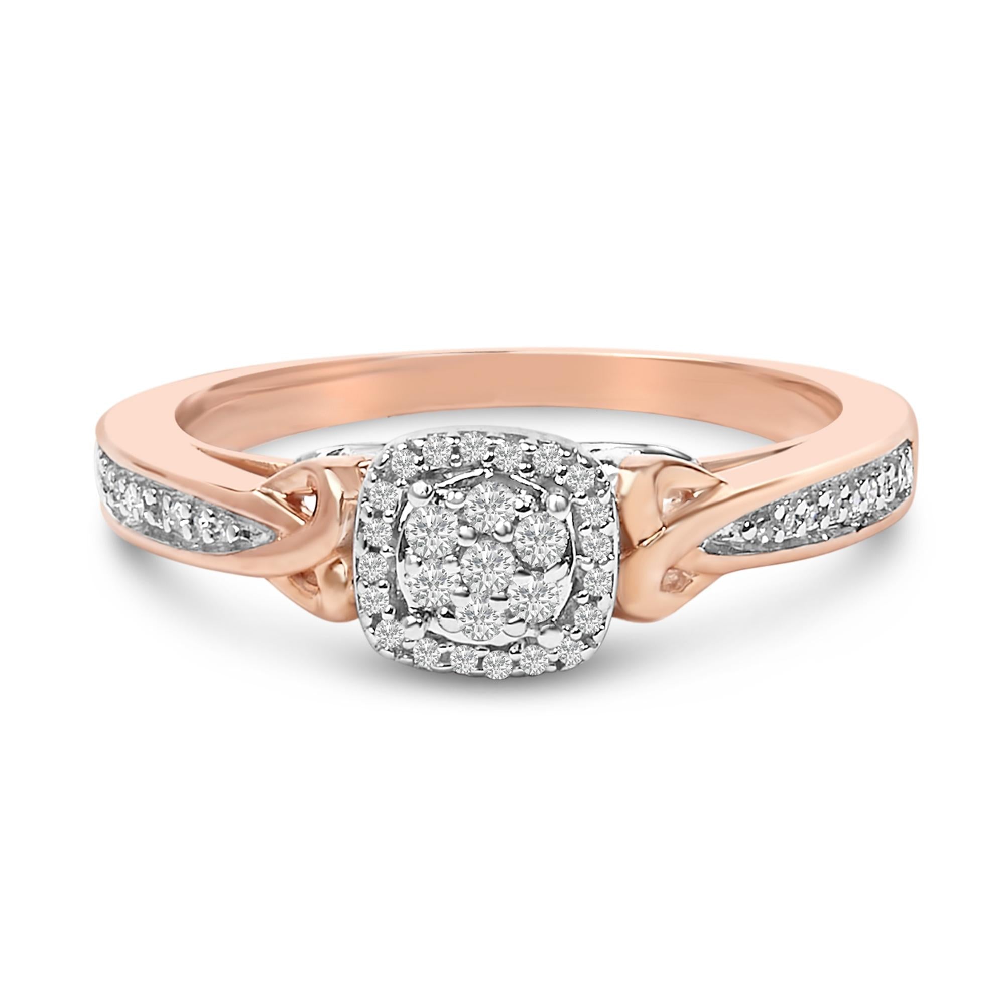 14K Rose Gold Plated Sterling Silver 1/6 Cttw Diamond Knot Cluster Ring