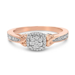 14K Rose Gold Plated Sterling Silver 1/6 Cttw Diamond Knot Cluster Ring