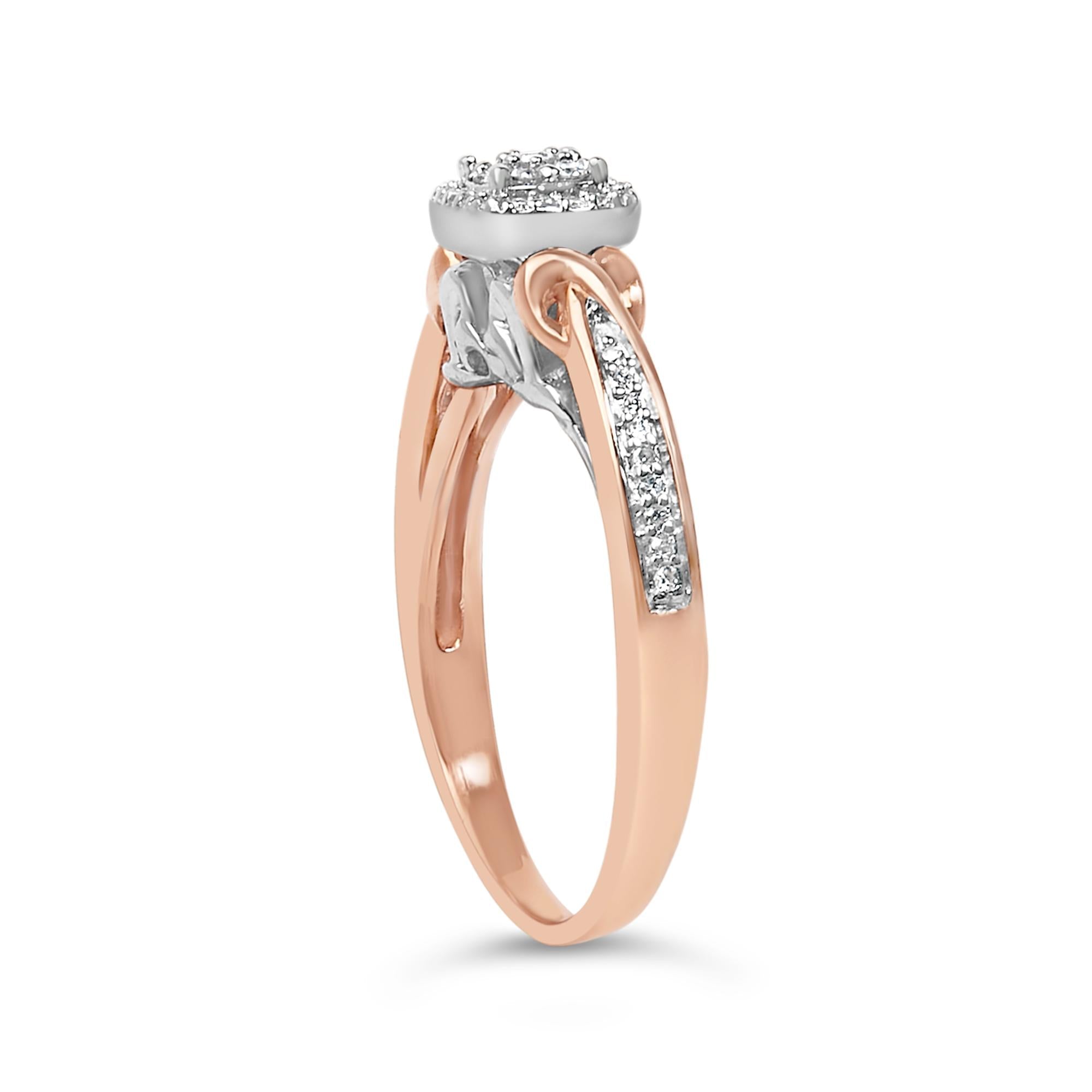 14K Rose Gold Plated Sterling Silver 1/6 Cttw Diamond Knot Cluster Ring