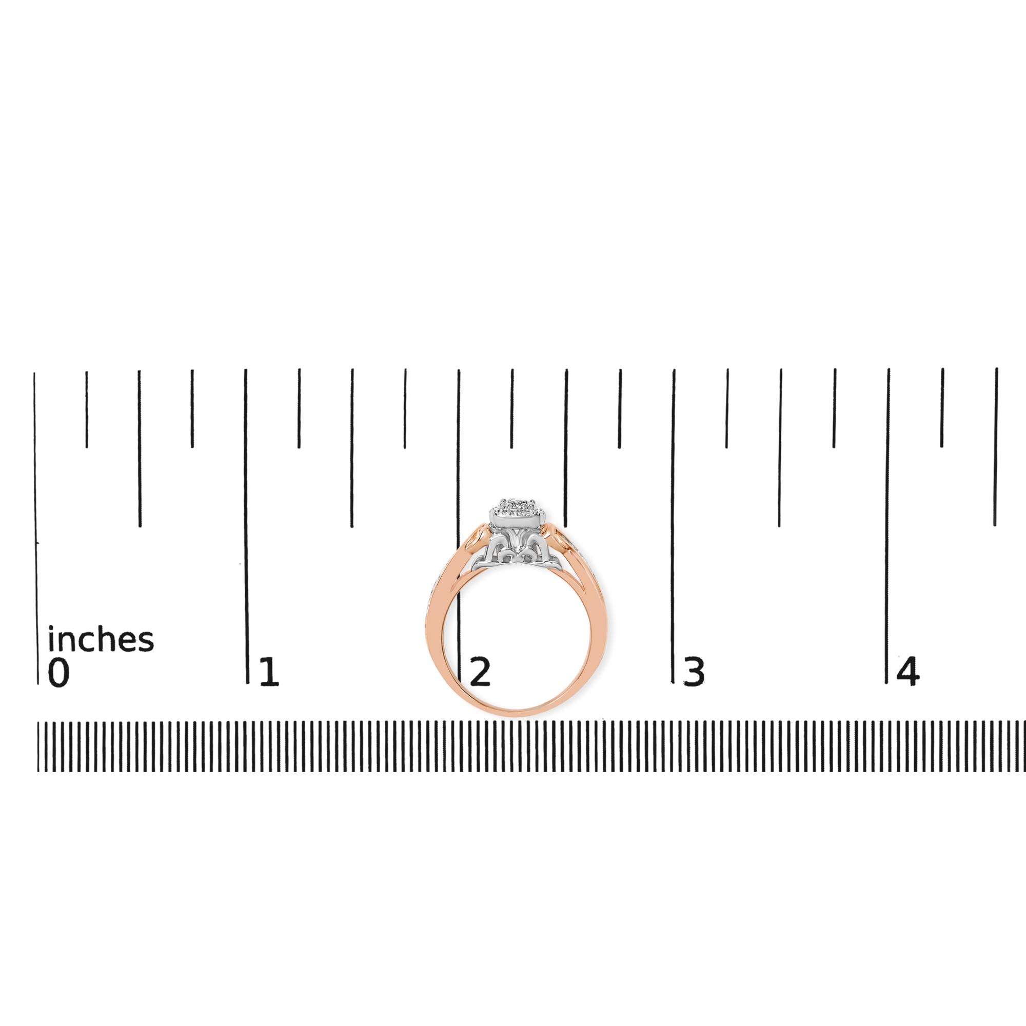 14K Rose Gold Plated Sterling Silver 1/6 Cttw Diamond Knot Cluster Ring