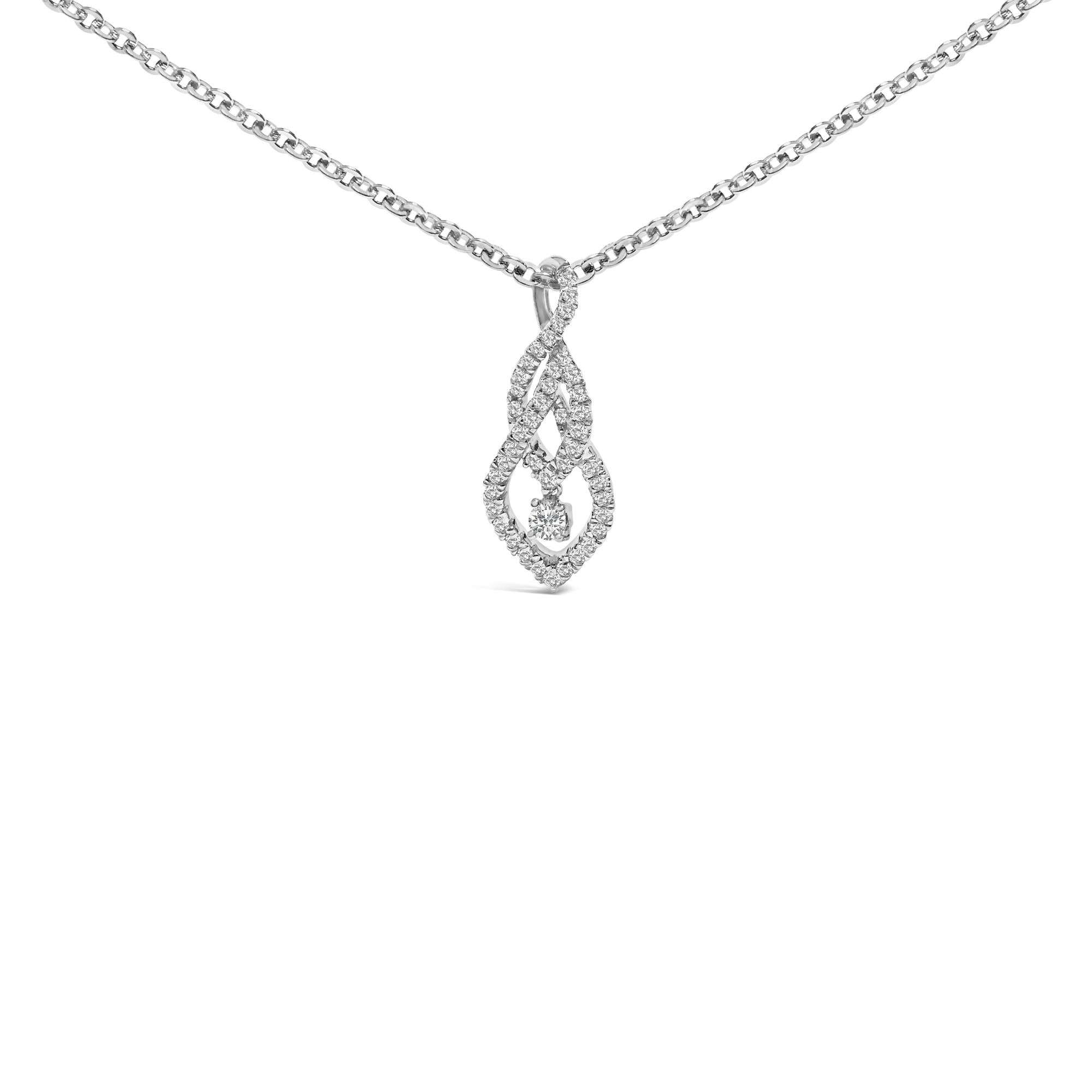 Sterling Silver 1/3 Cttw Diamond Swirl Teardrop Pendant Necklace
