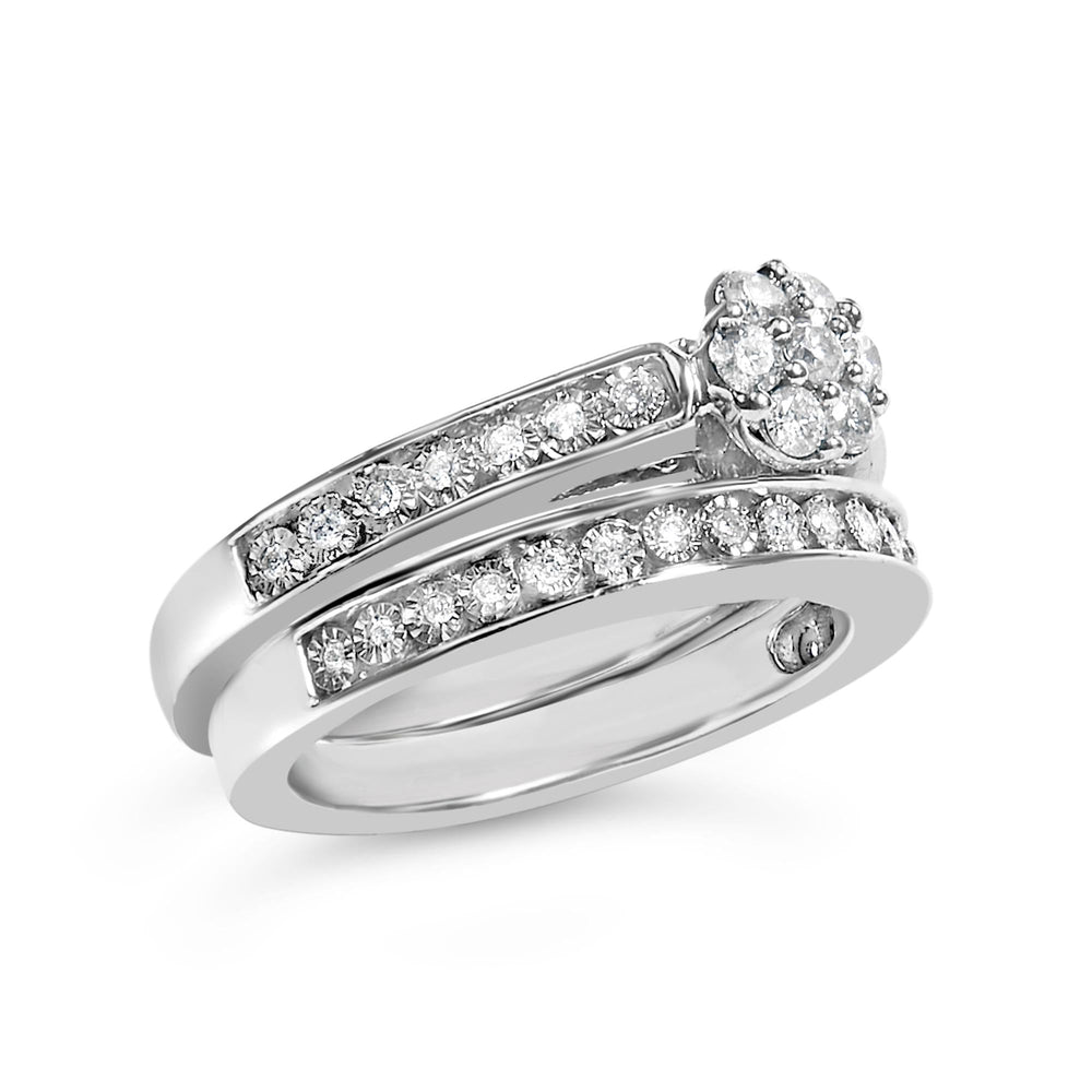 Sterling Silver 1/2 Cttw Diamond Cluster Flower Bridal Set