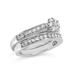 Sterling Silver 1/2 Cttw Diamond Cluster Flower Bridal Set