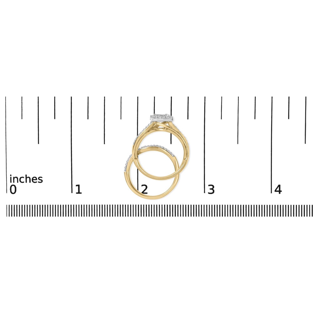 14K Yellow Gold Plated Sterling Silver 1/2 Cttw Princess Square Diamond Bridal Set