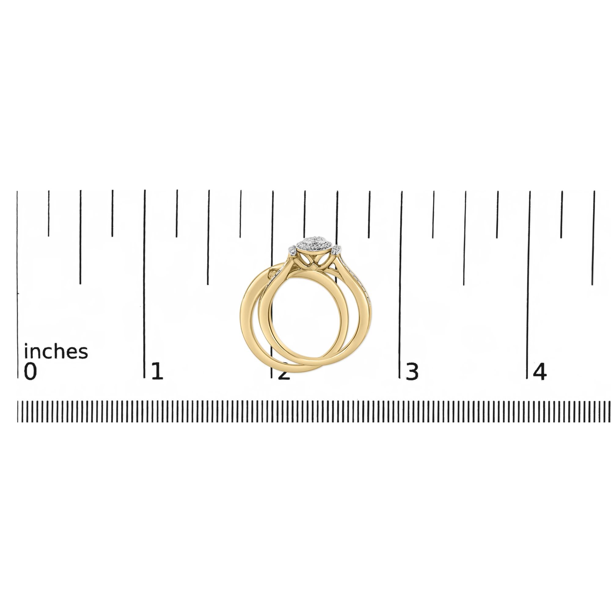 14K Yellow Gold Plated Sterling Silver 1/2 Cttw Marquise Cluster Diamond Bridal Set