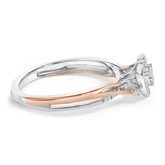 14K Rose Gold Plated Sterling Silver 1/10 Cttw Diamond Heart Motif Ring