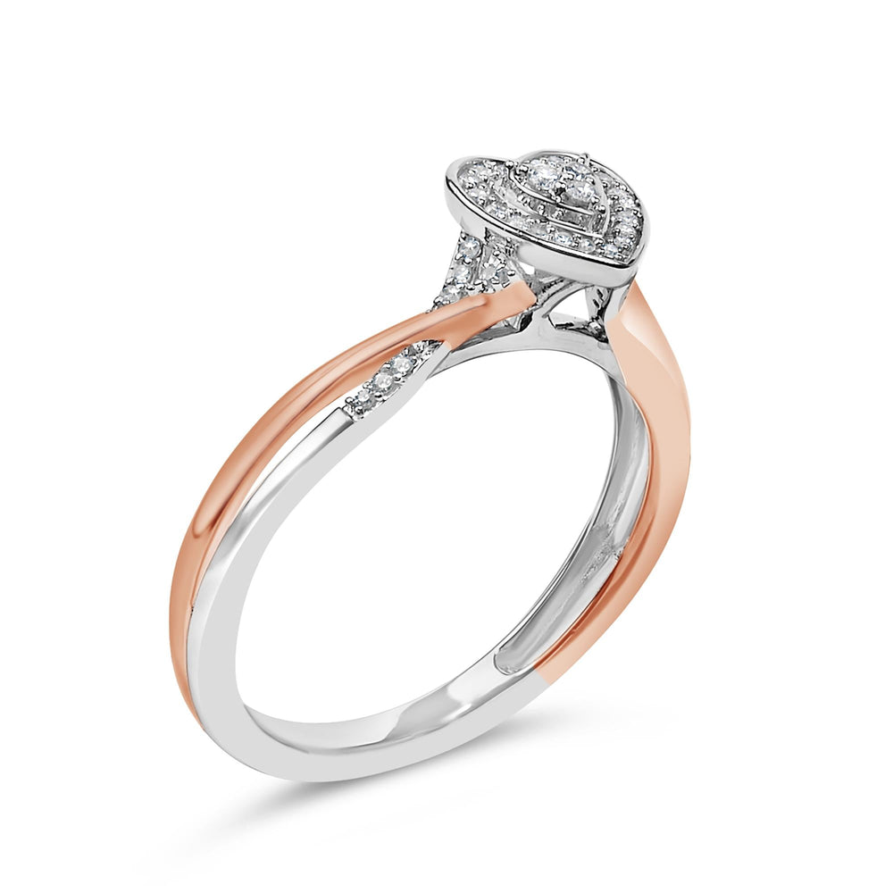 14K Rose Gold Plated Sterling Silver 1/10 Cttw Diamond Heart Motif Ring