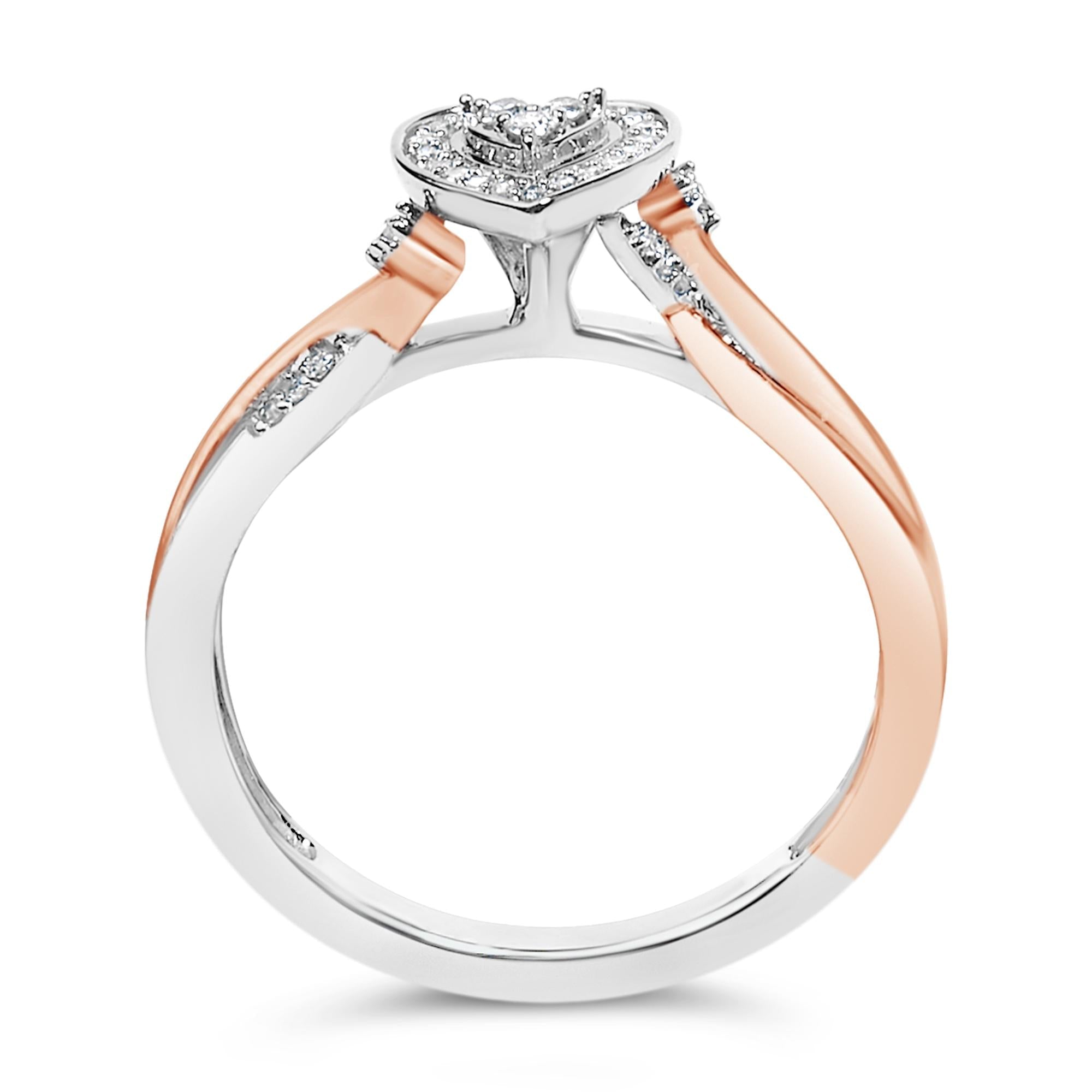 14K Rose Gold Plated Sterling Silver 1/10 Cttw Diamond Heart Motif Ring