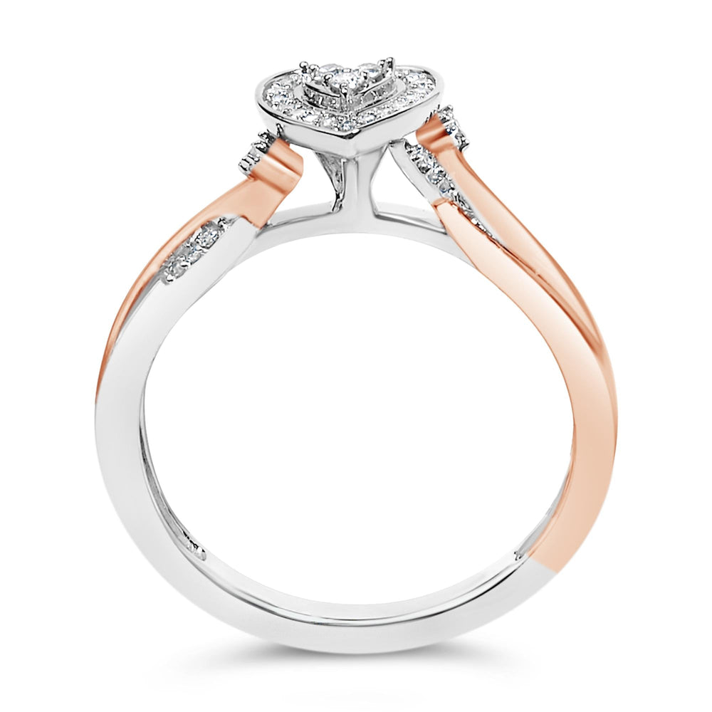 14K Rose Gold Plated Sterling Silver 1/10 Cttw Diamond Heart Motif Ring