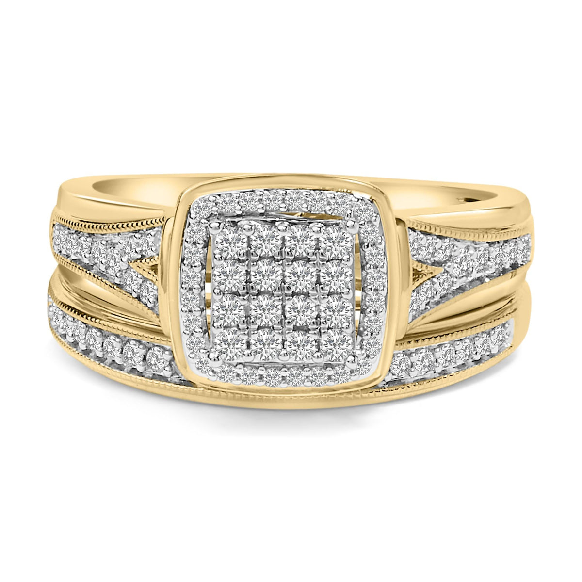 14K Yellow Gold Plated Sterling Silver 1/2 Cttw Diamond Square Cluster Bridal Set