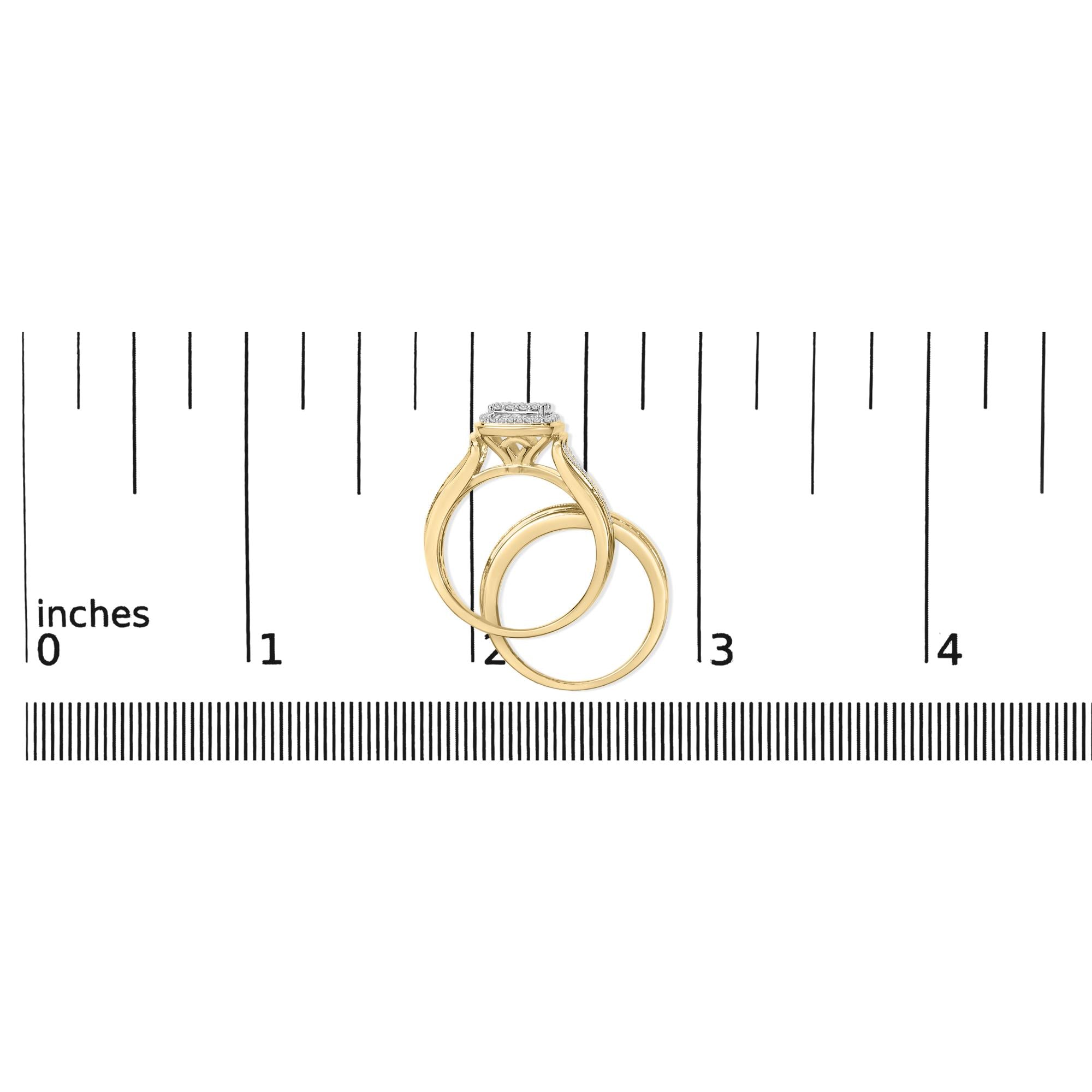 14K Yellow Gold Plated Sterling Silver 1/2 Cttw Diamond Square Cluster Bridal Set