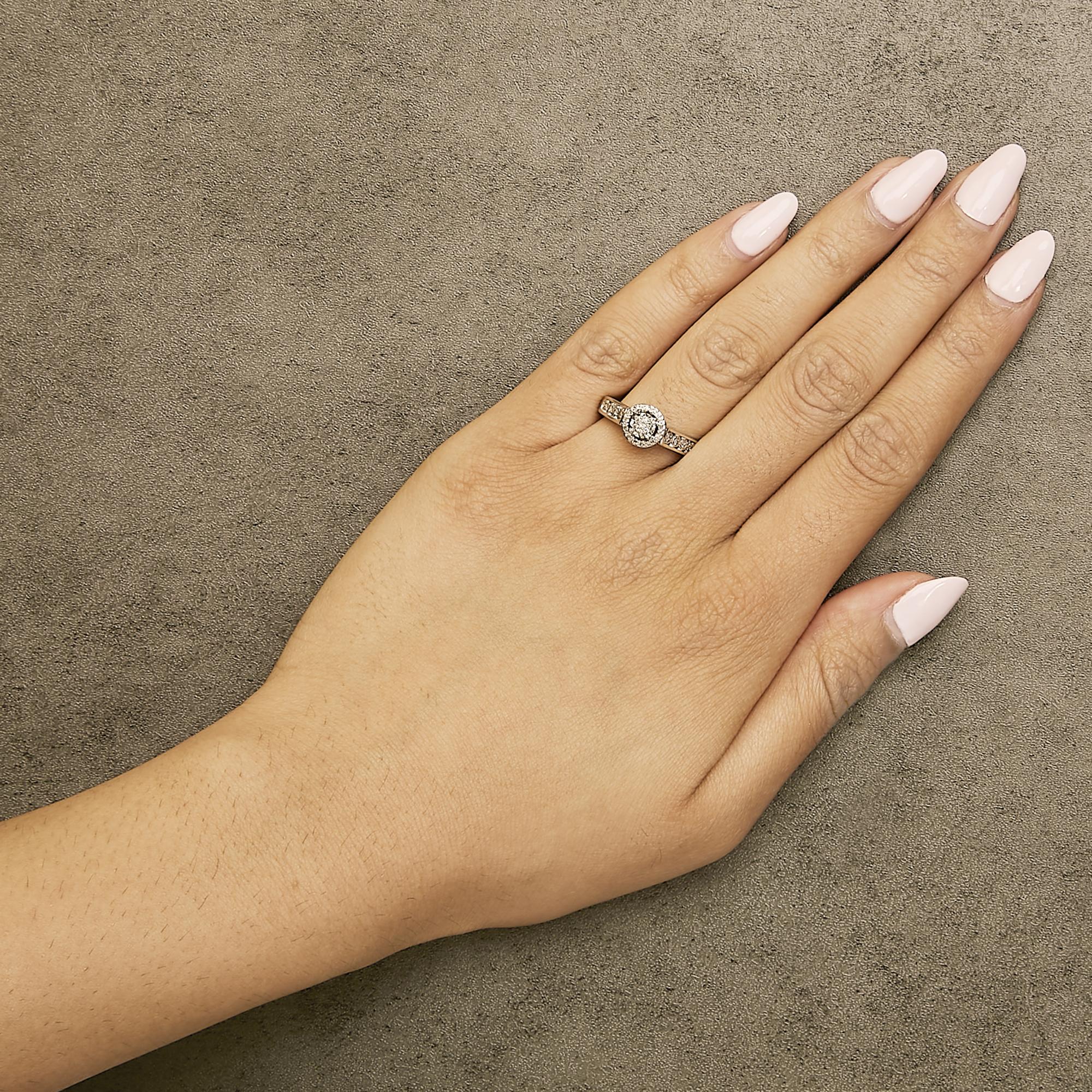 Sterling Silver Diamond Accent Round Cluster Halo Ring