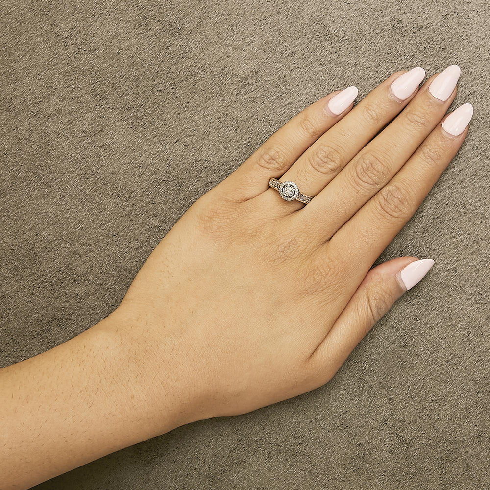 Sterling Silver Diamond Accent Round Cluster Halo Ring