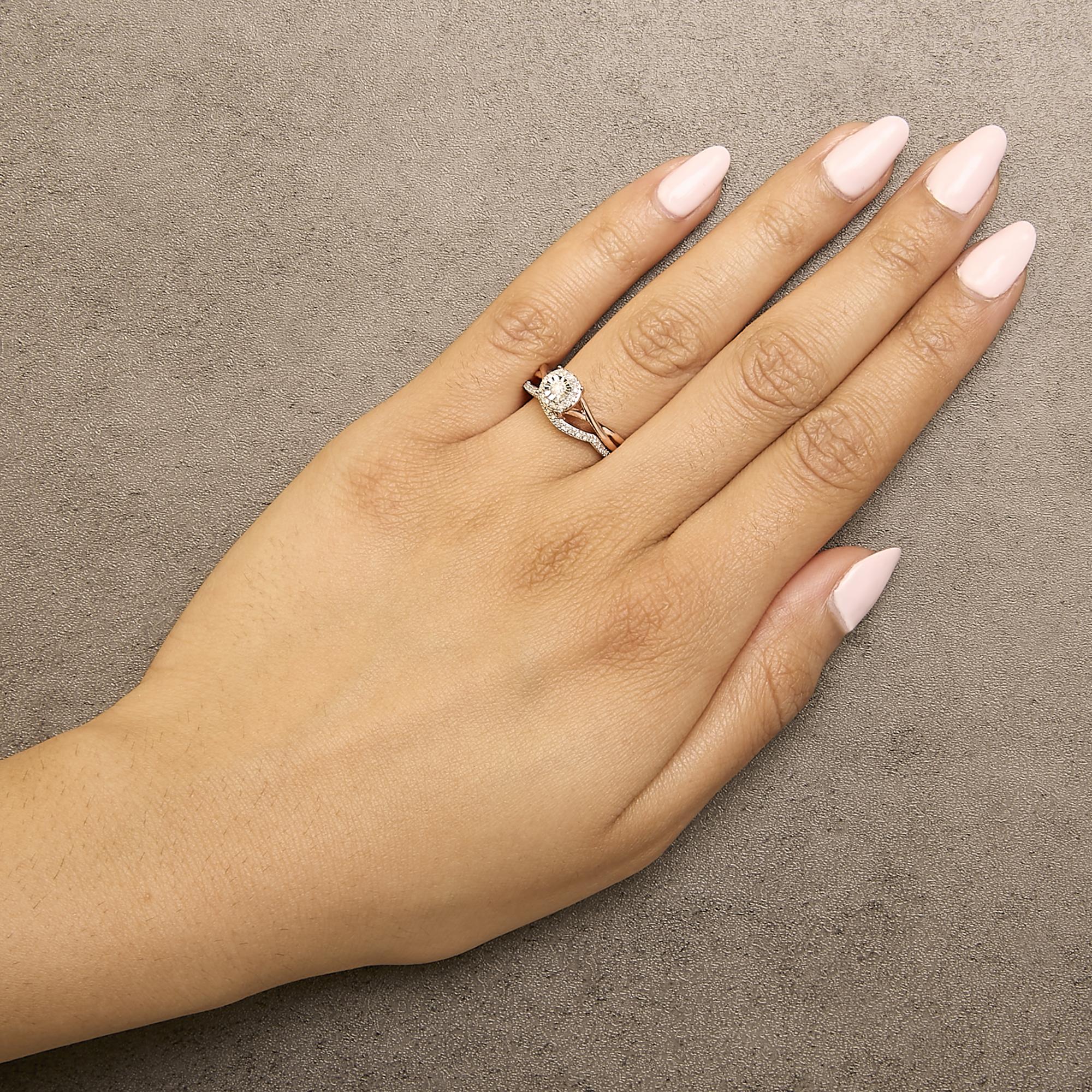 14K Rose Gold Plated Sterling Silver 1/6 Cttw Diamond Round Halo Bridal Set