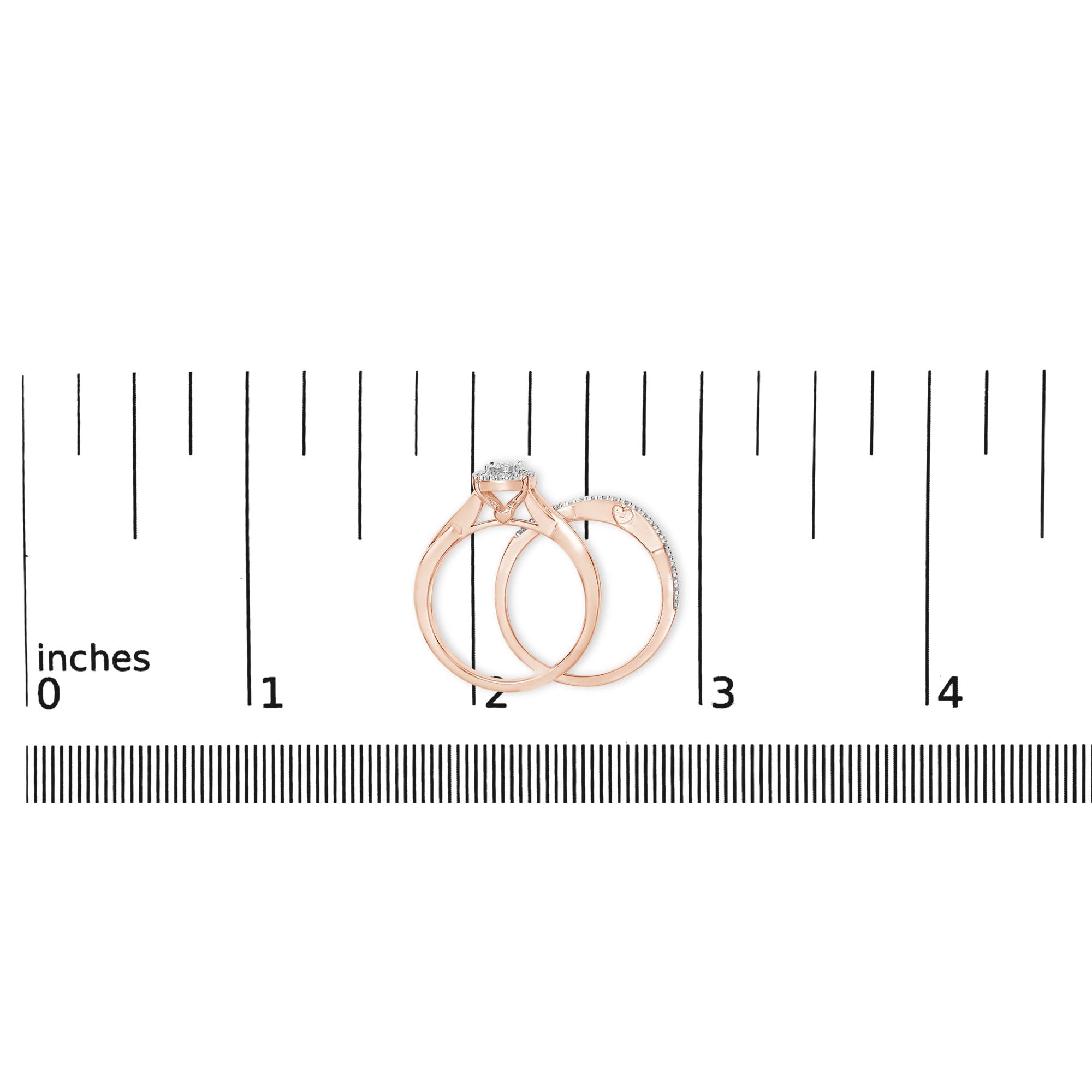 14K Rose Gold Plated Sterling Silver 1/6 Cttw Diamond Round Halo Bridal Set