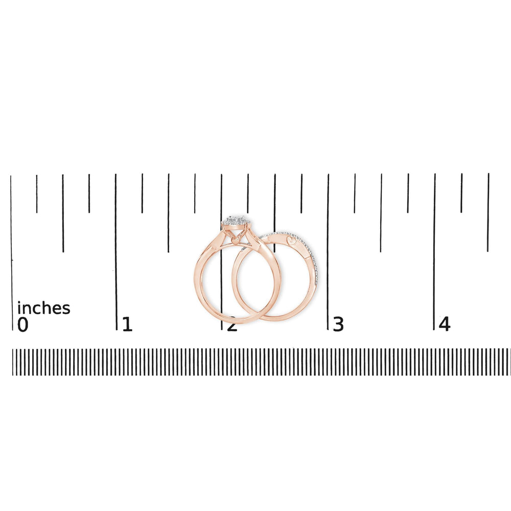 14K Rose Gold Plated Sterling Silver 1/6 Cttw Diamond Round Halo Bridal Set