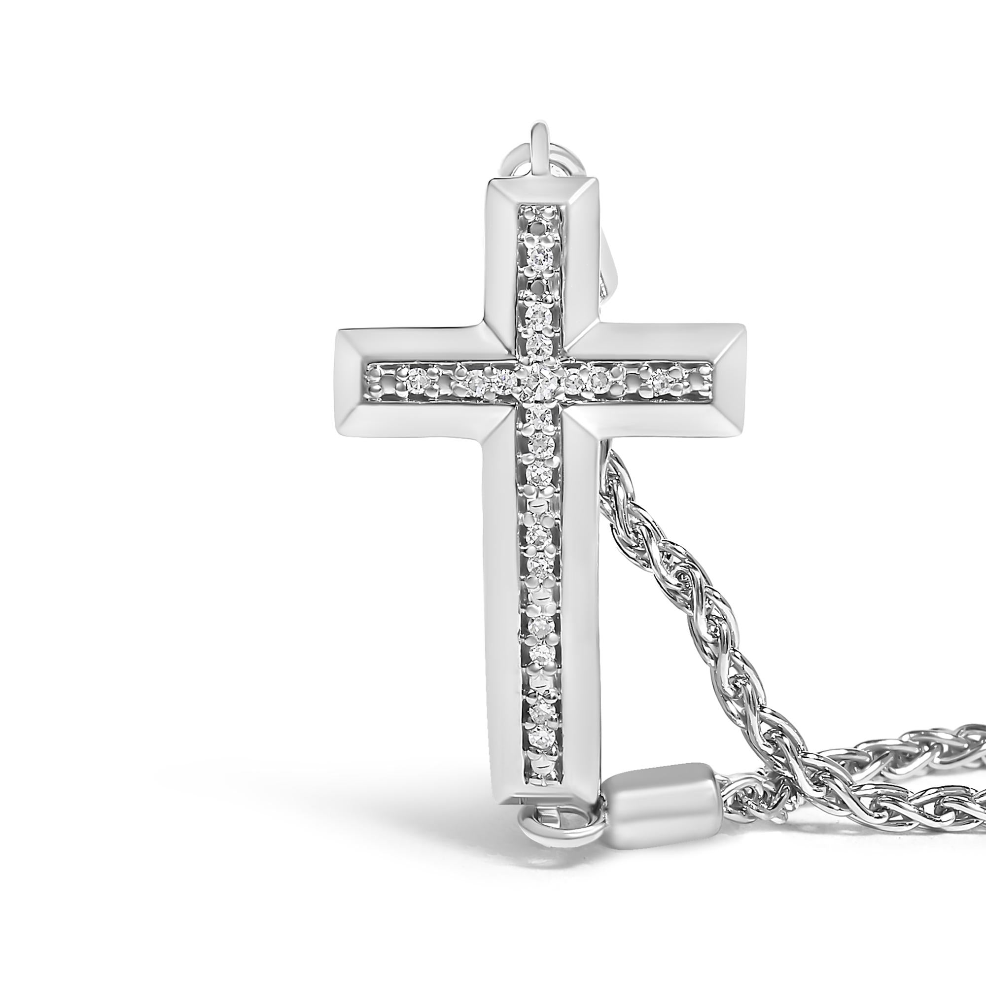 .925 Sterling Silver Diamond Accent Cross Bolo Bracelet (I-J Color, I1-I2 Clarity) - 7"