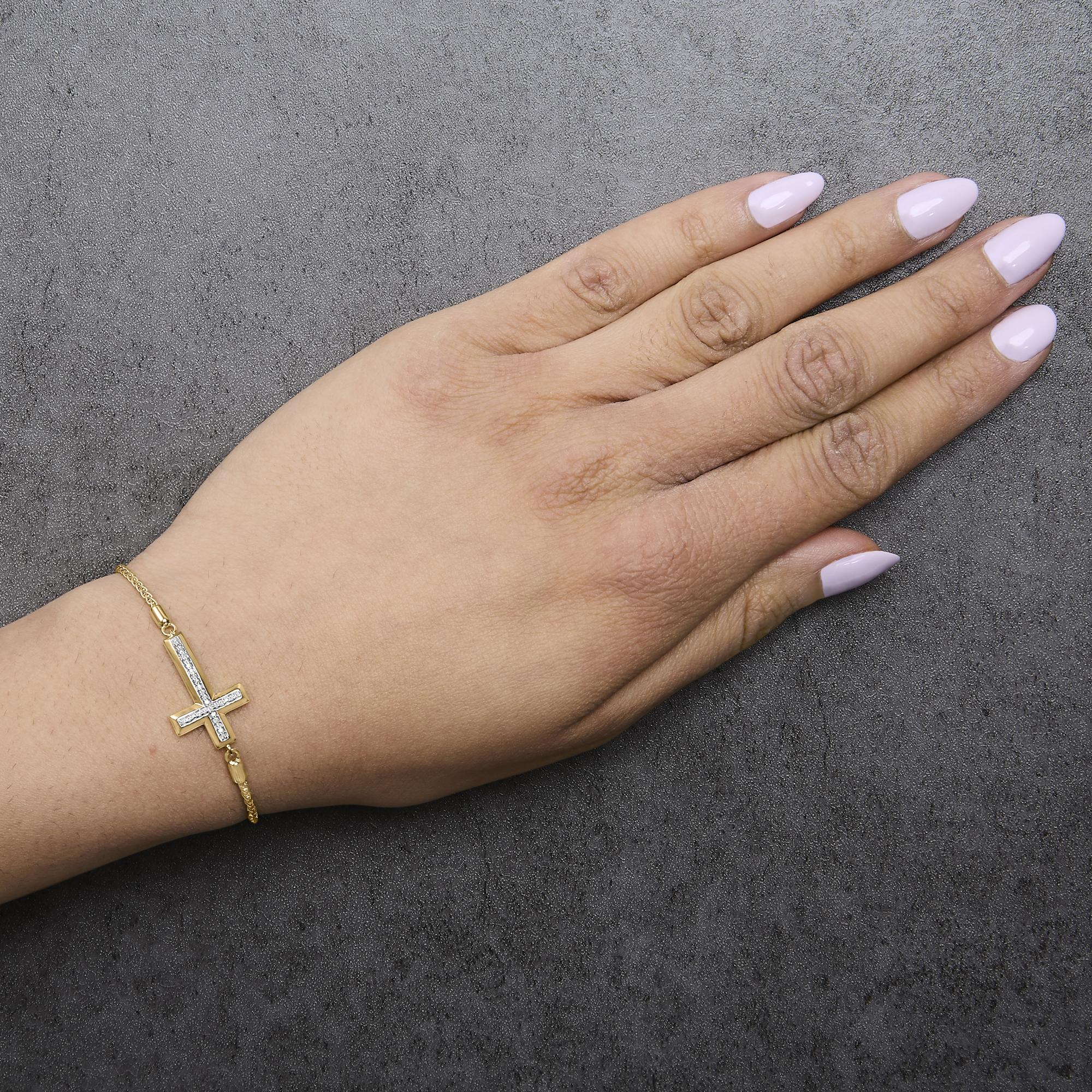 Gold Vermeil Diamond Accent Cross Lariat Bolo Bracelet