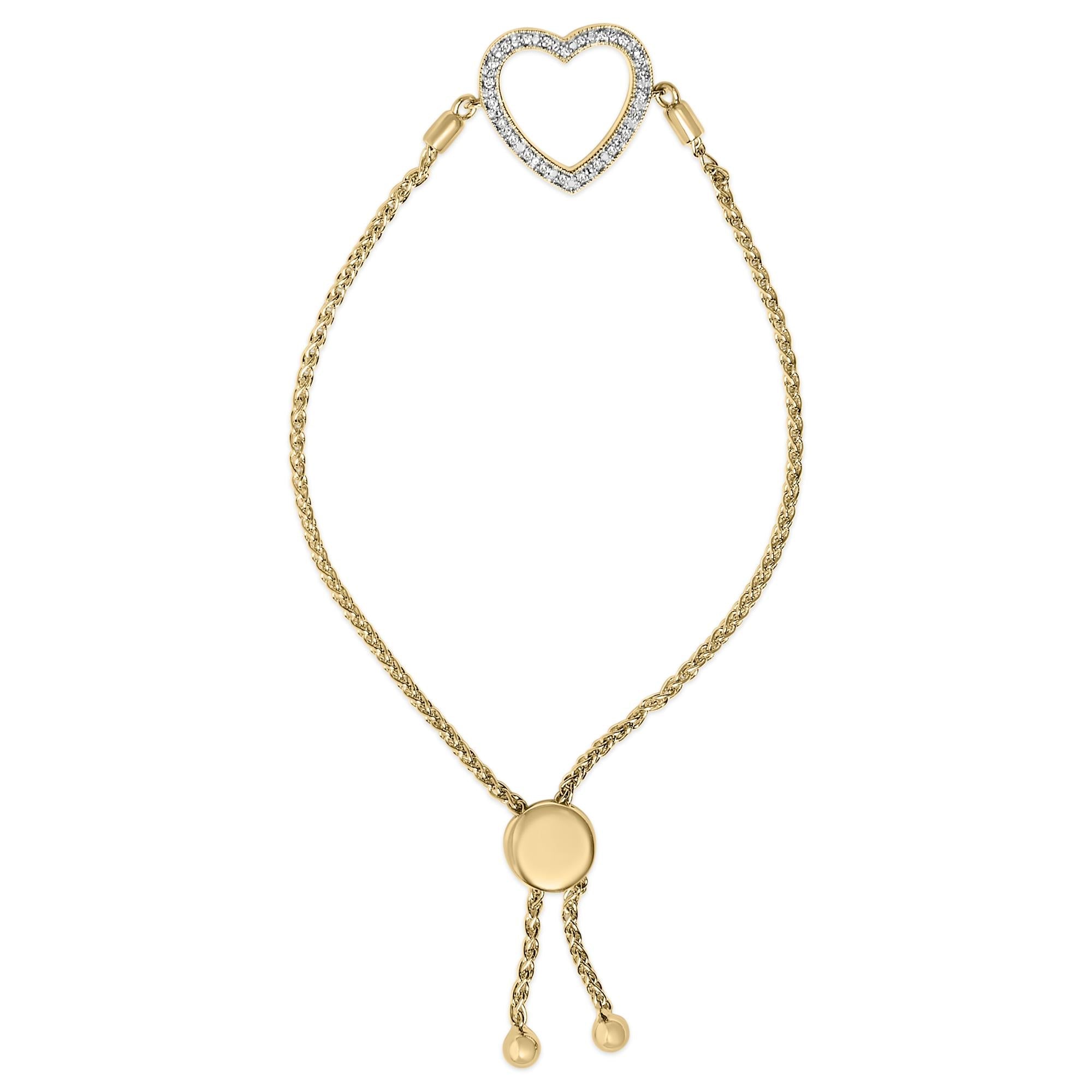 Gold Vermeil Diamond Accent Heart Lariat Bolo Bracelet