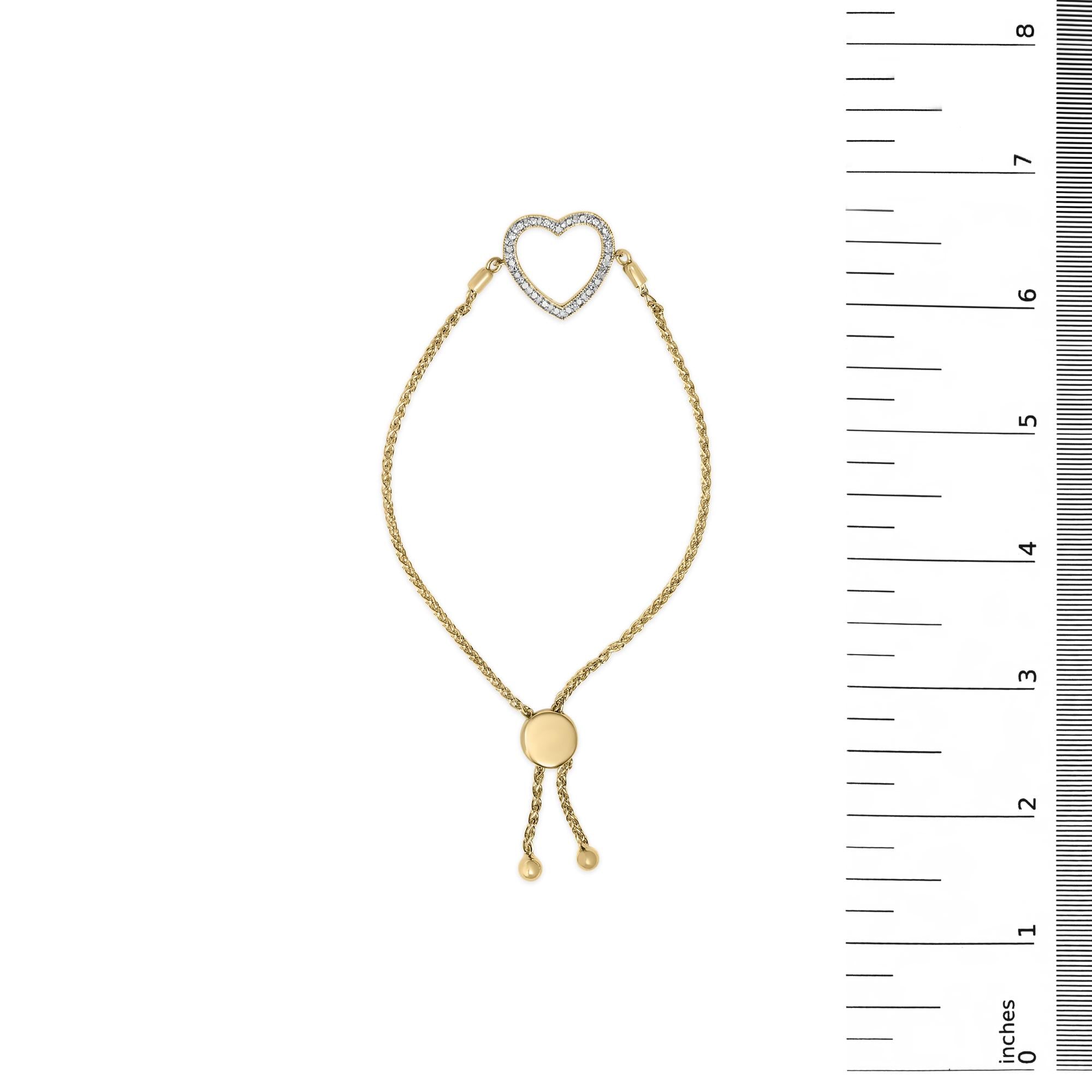 Gold Vermeil Diamond Accent Heart Lariat Bolo Bracelet