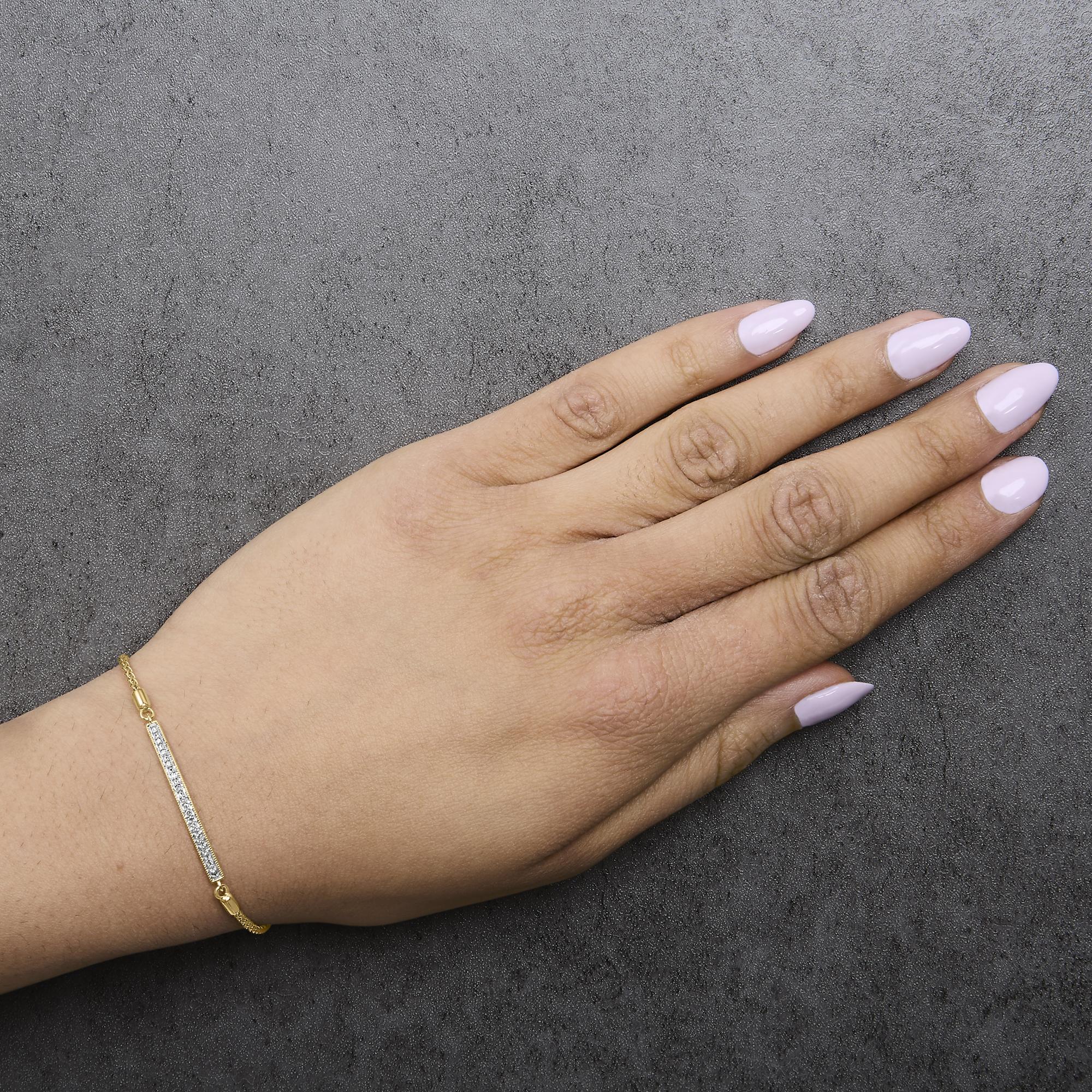 Gold Vermeil Diamond Accent Bar Lariat Bolo Bracelet
