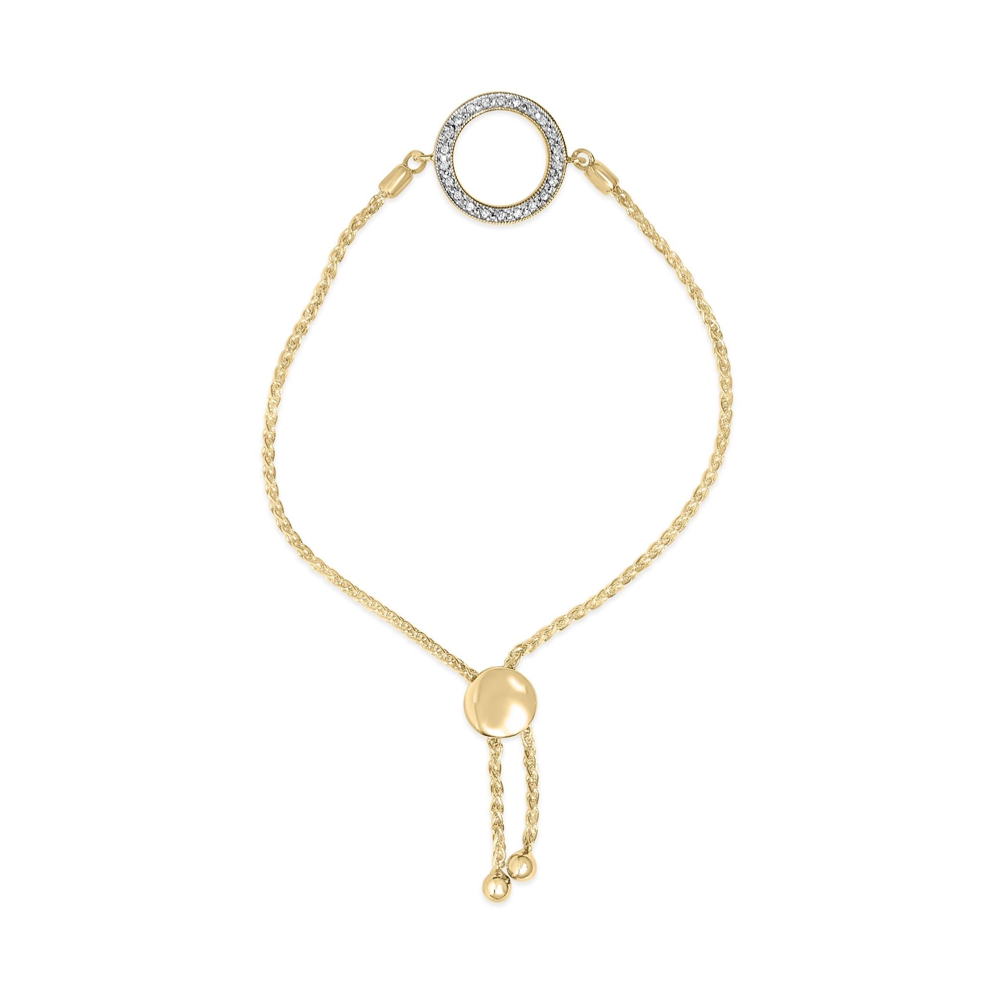 Gold Vermeil Diamond Accent Circle Lariat Bolo Bracelet
