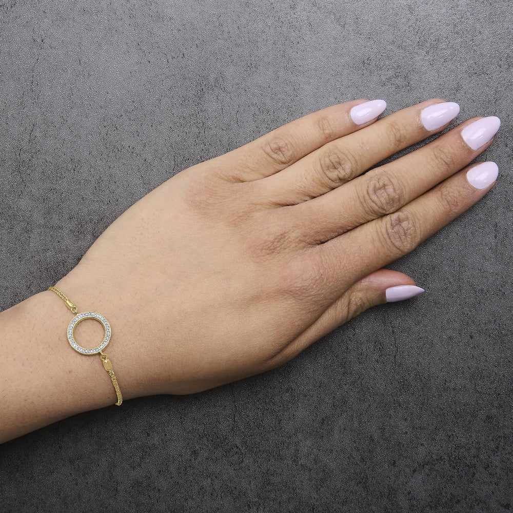 Gold Vermeil Diamond Accent Circle Lariat Bolo Bracelet