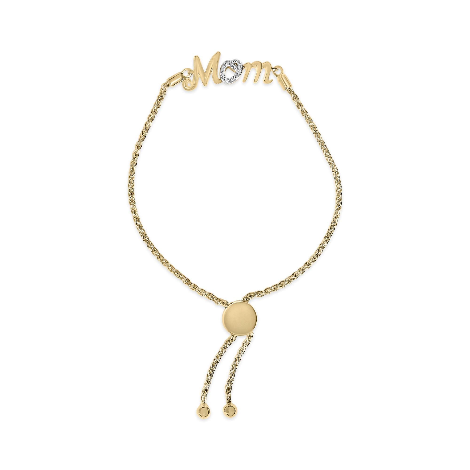 Gold Vermeil Diamond Accent "MOM" Lariat Bolo Bracelet